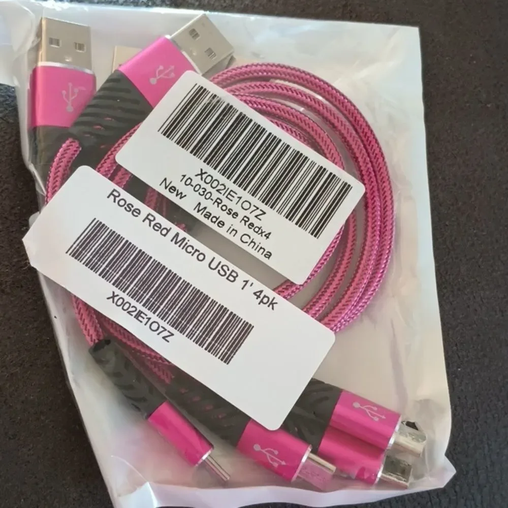 4 Pk MICRO USB Cable 1FT Short Phone Charger Nylon Braided Android NEW